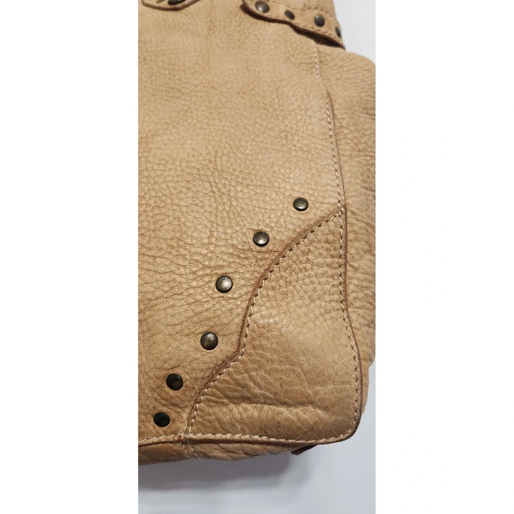 Frye Studded Pebbled Leather Hobo Bag Tan Camel Shoulder Bag